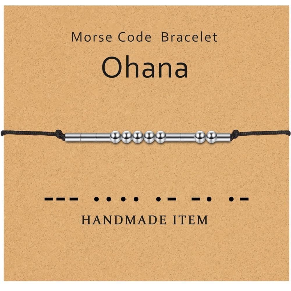 Morse Code Ohana Metal Adjustable Bracelet